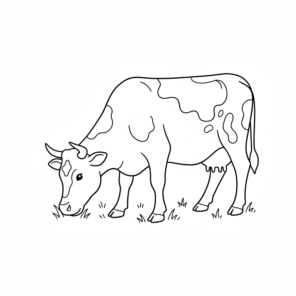 simple of gentle cow grazing coloring page