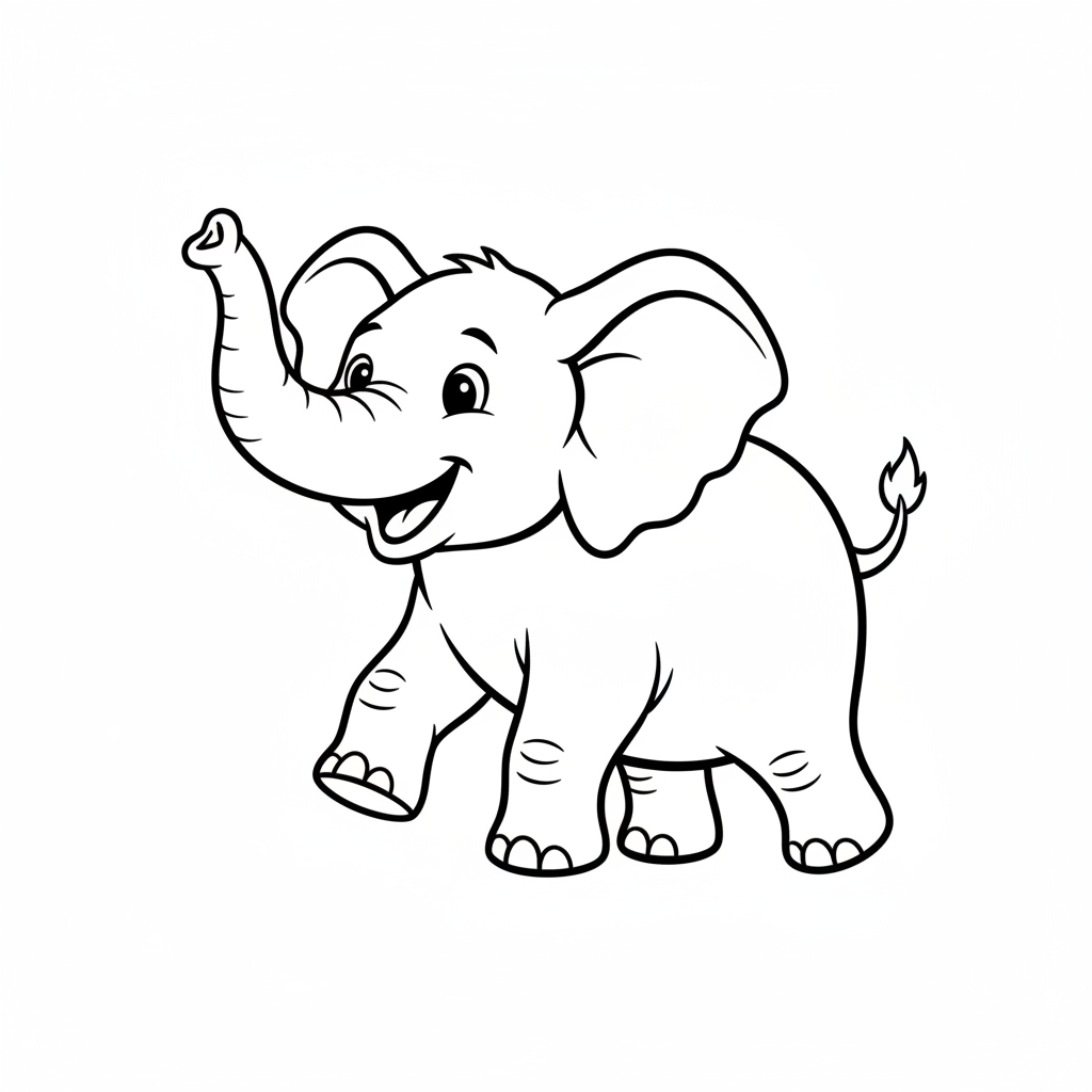 simple of happy elephant walking coloring page