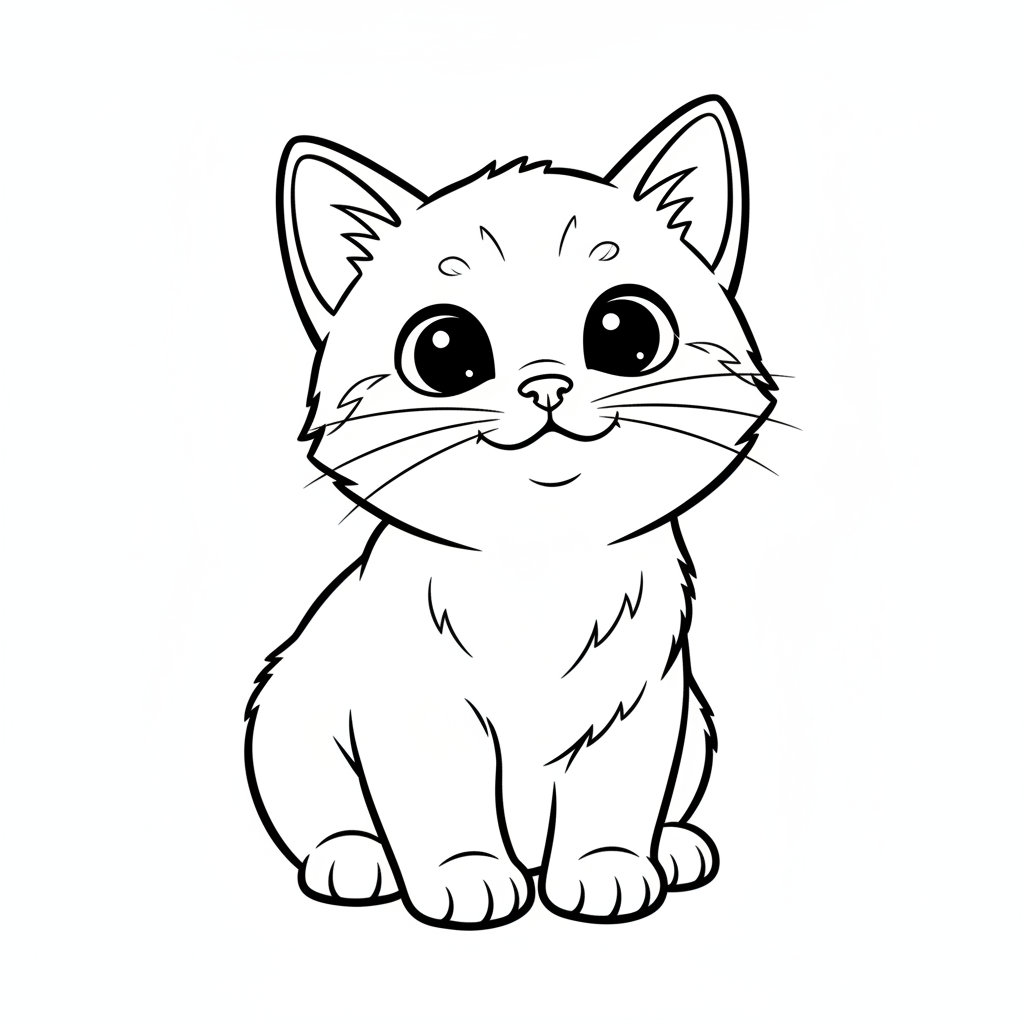 simple of happy little kitten coloring page
