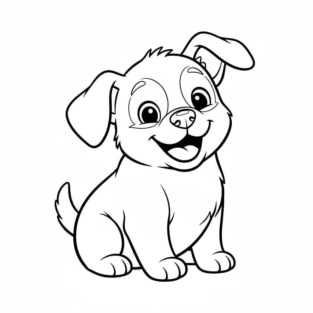 simple of happy puppy sitting coloring page