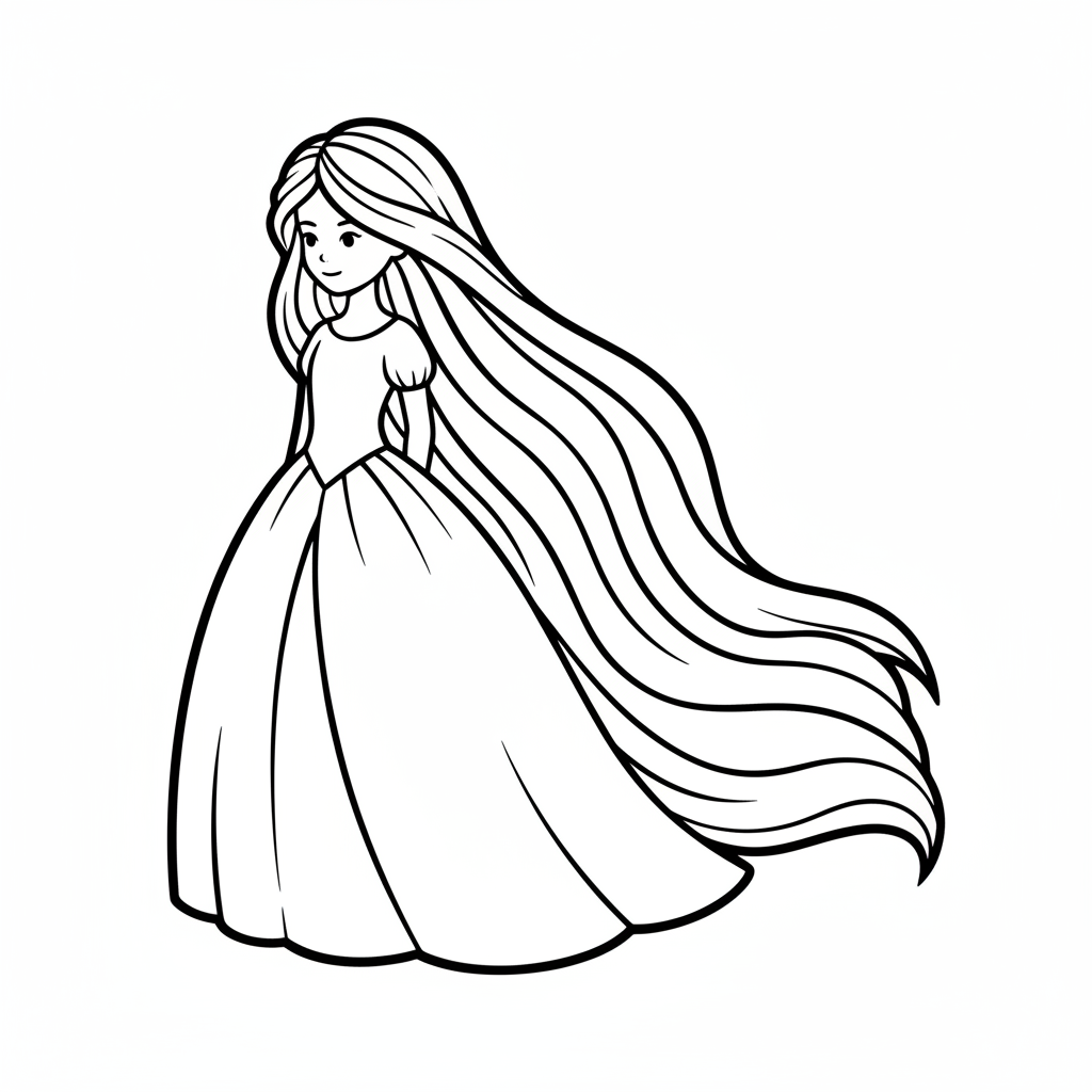 simple of princess with long coloring page