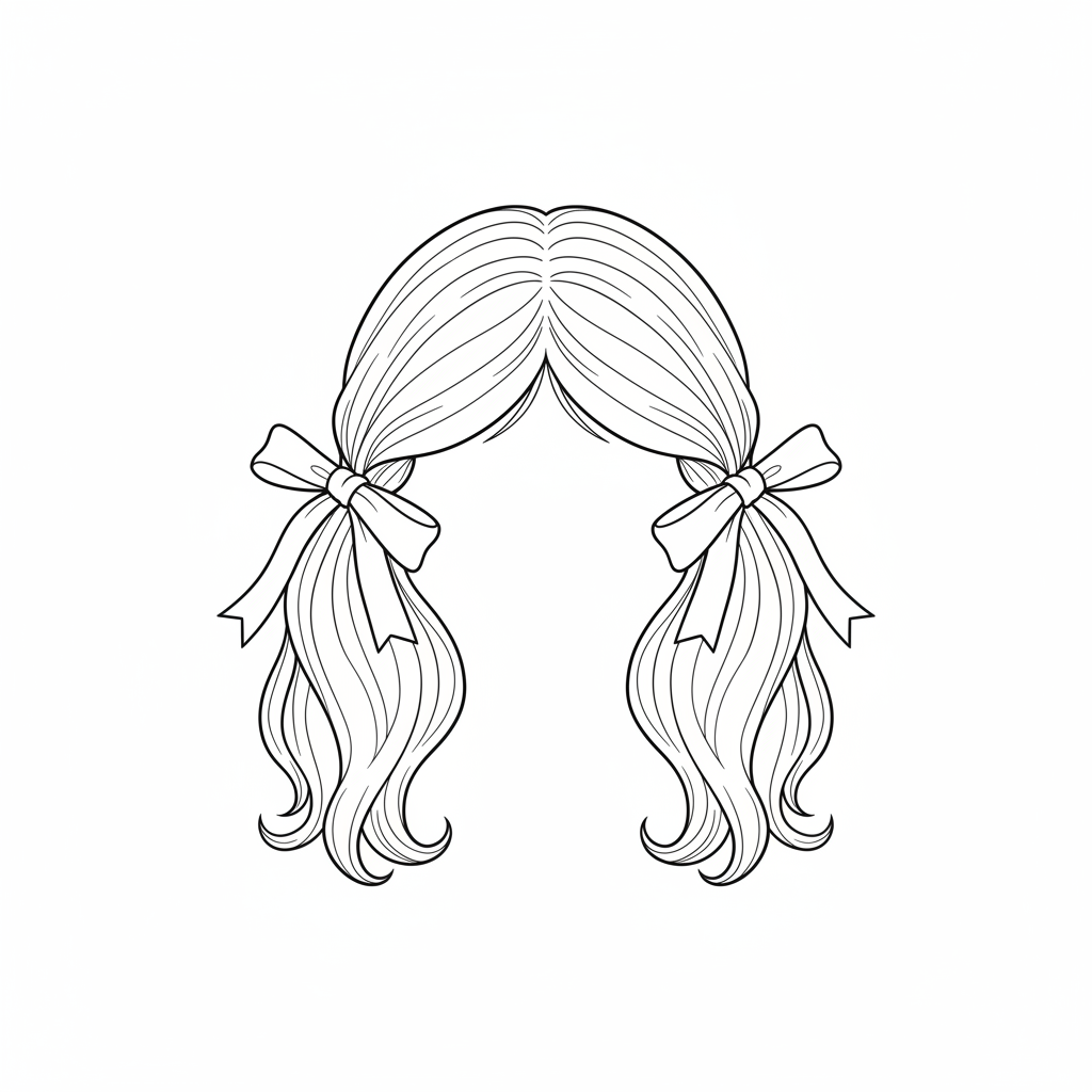 simple of two pigtails tied coloring page