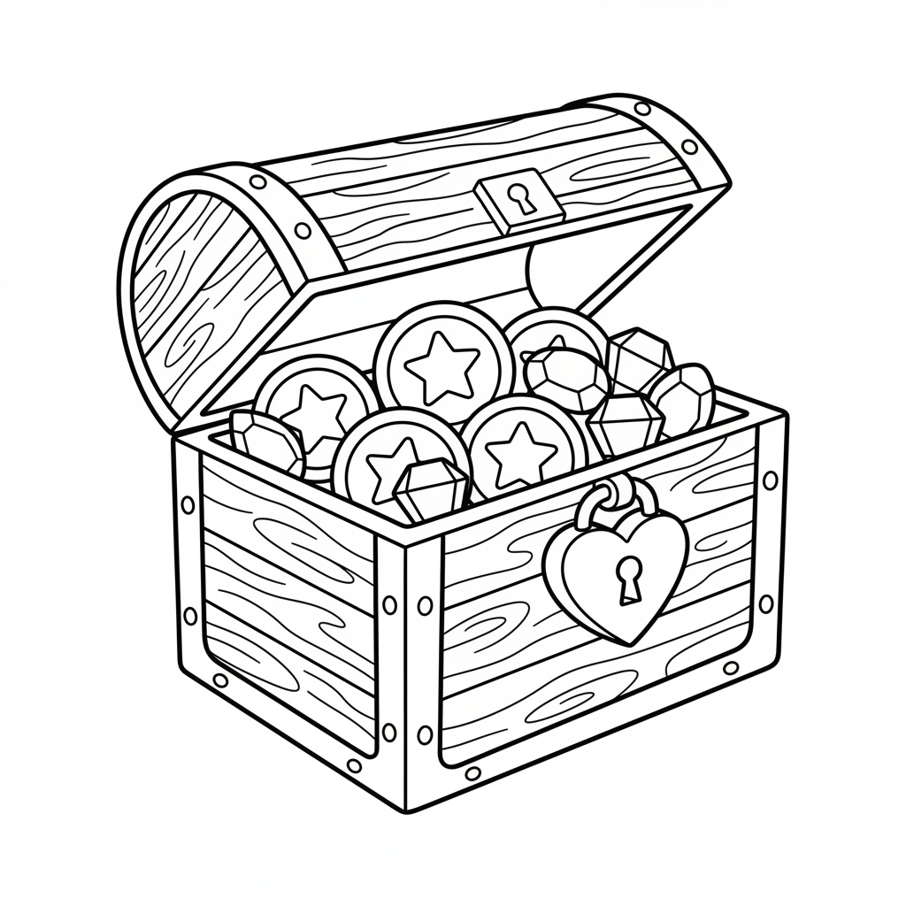 simple open wooden treasure chest coloring page