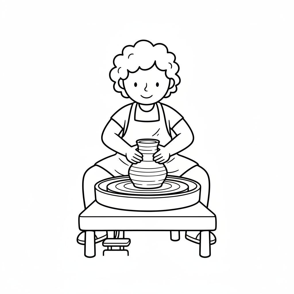 simple person sits at pottery coloring page