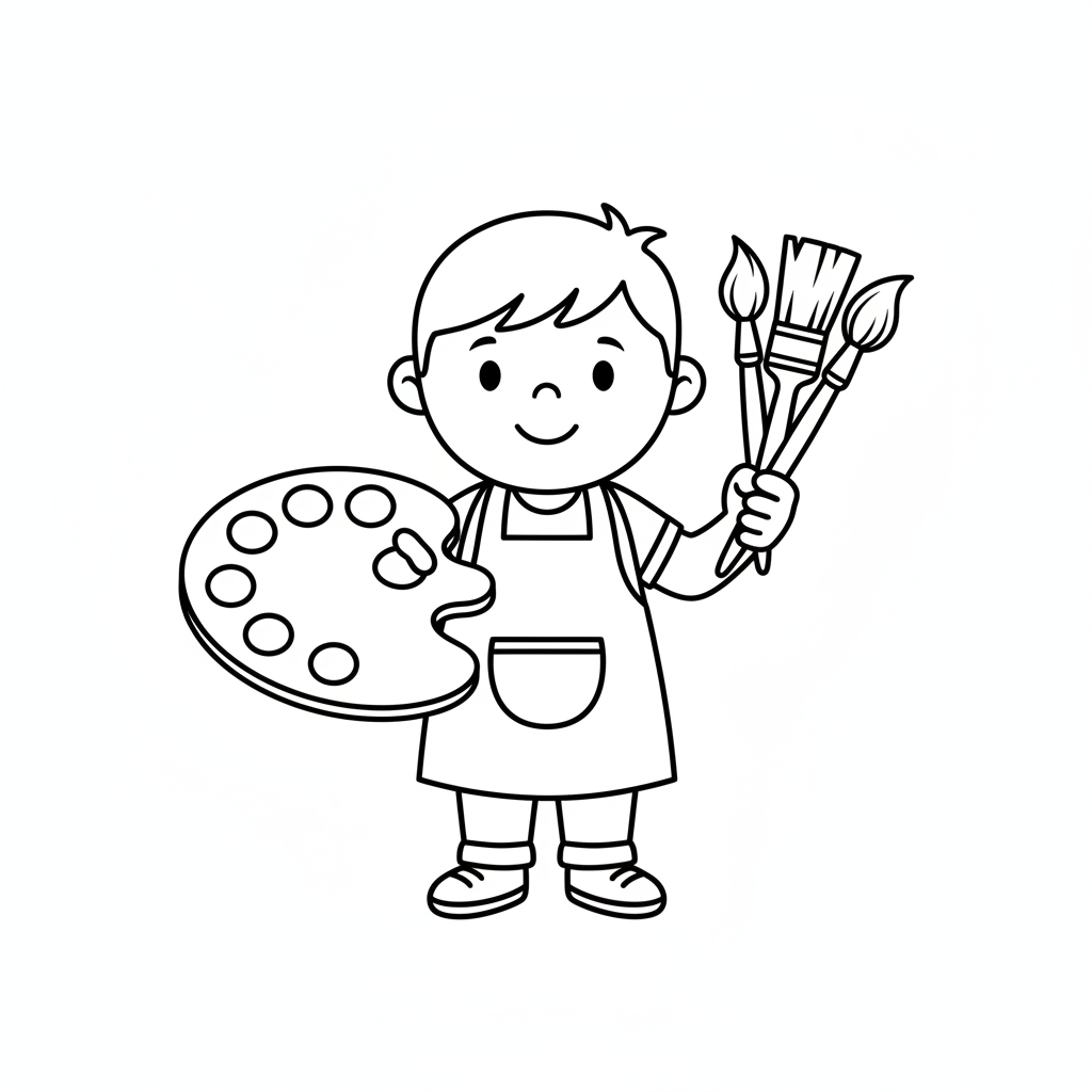 simple person stands holding wooden coloring page