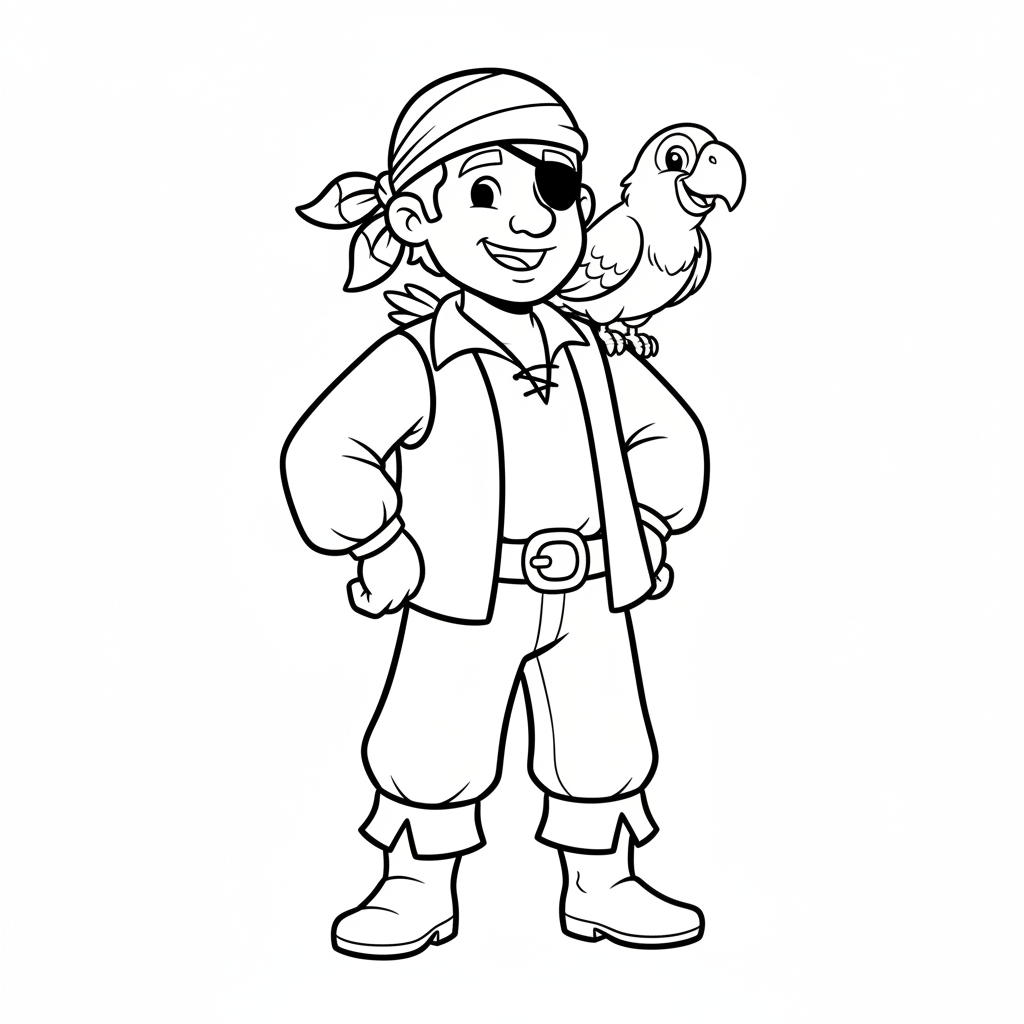 simple pirate character in three coloring page