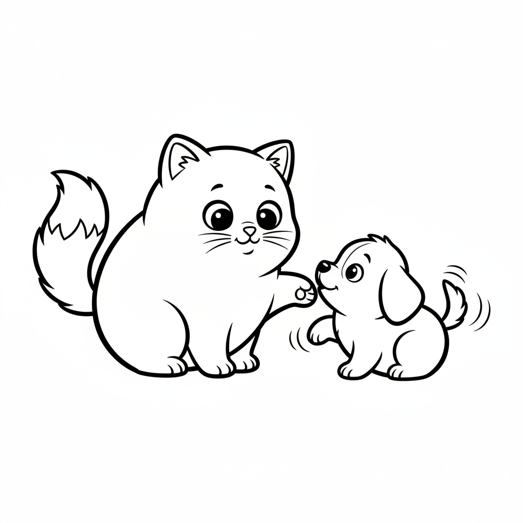 simple playful kitten puppy i coloring page