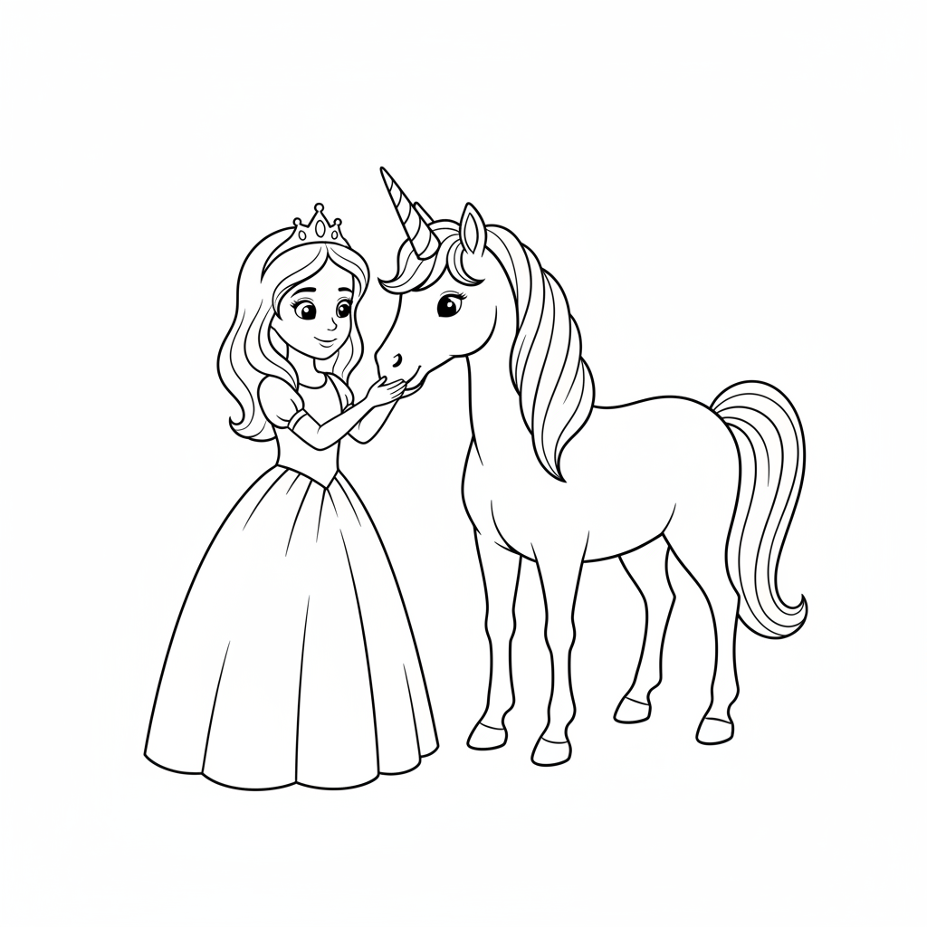 simple princess gently pets nose coloring page