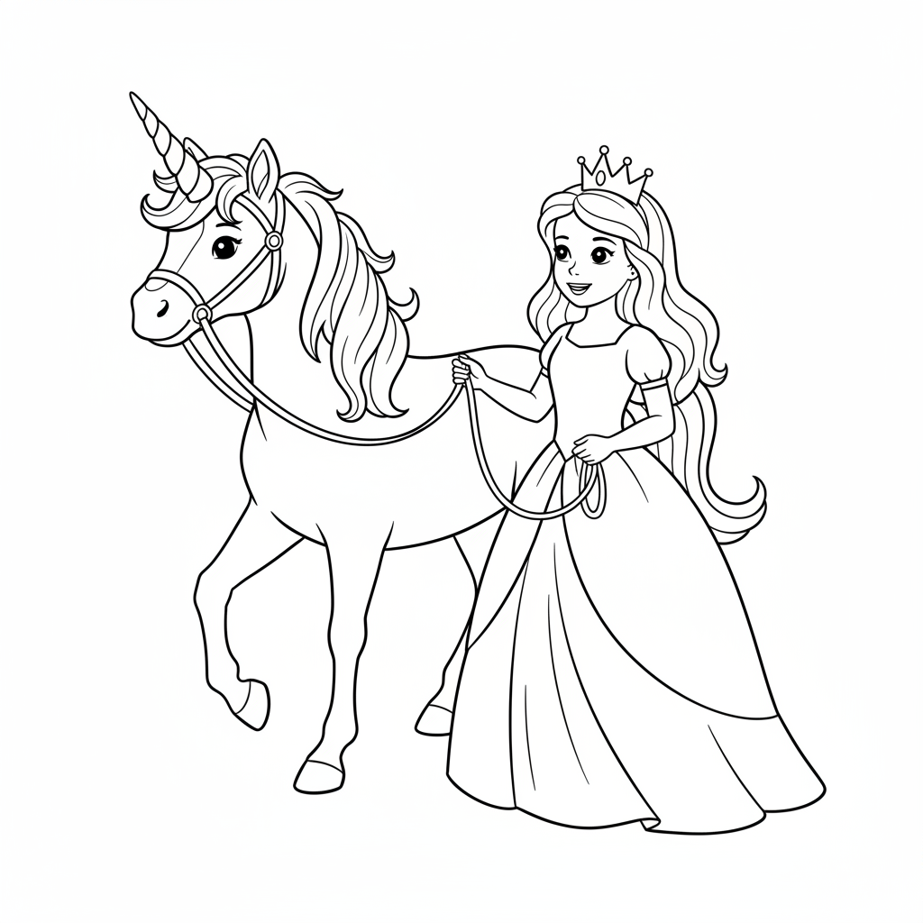 simple princess holds simple bridle coloring page