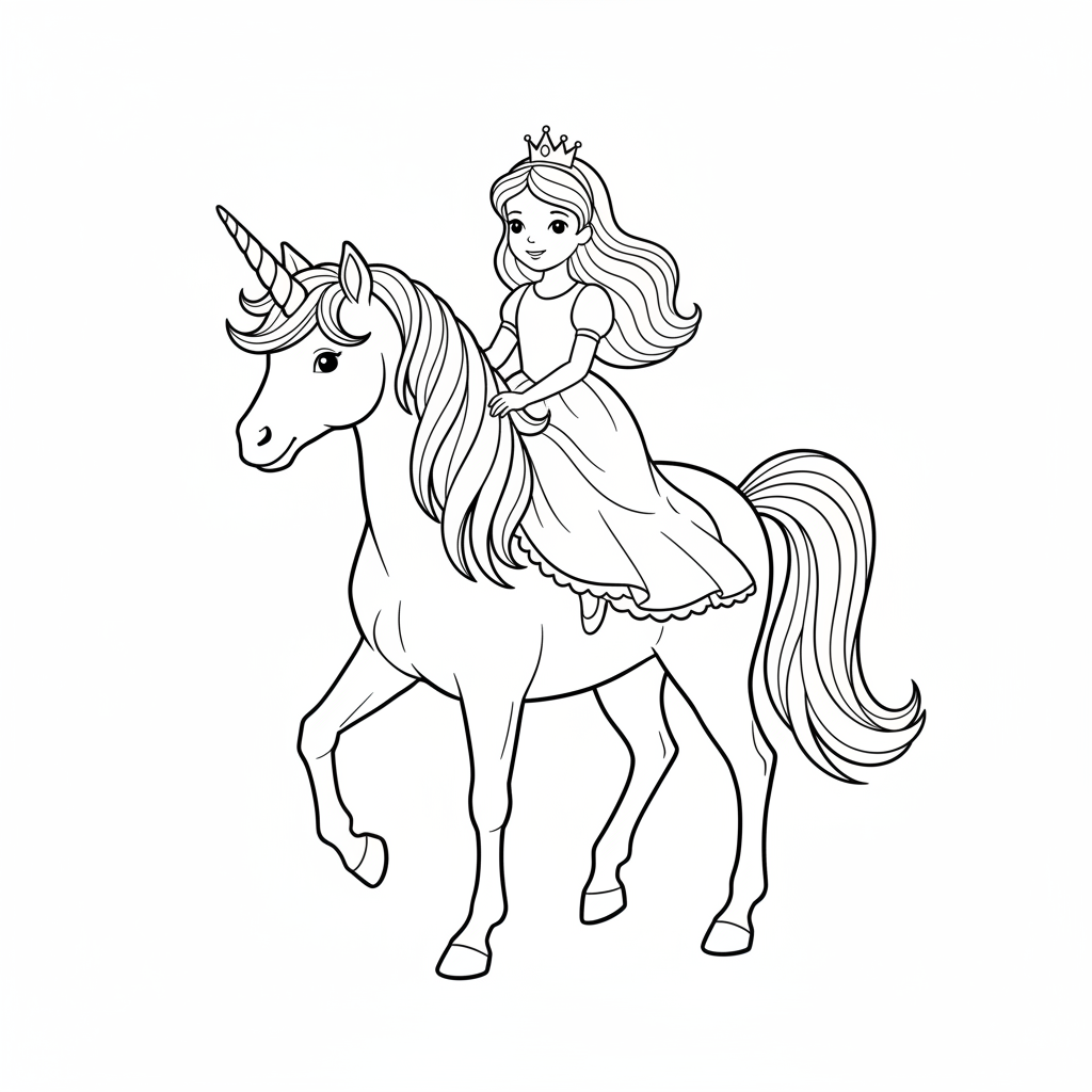 simple princess sits on back coloring page