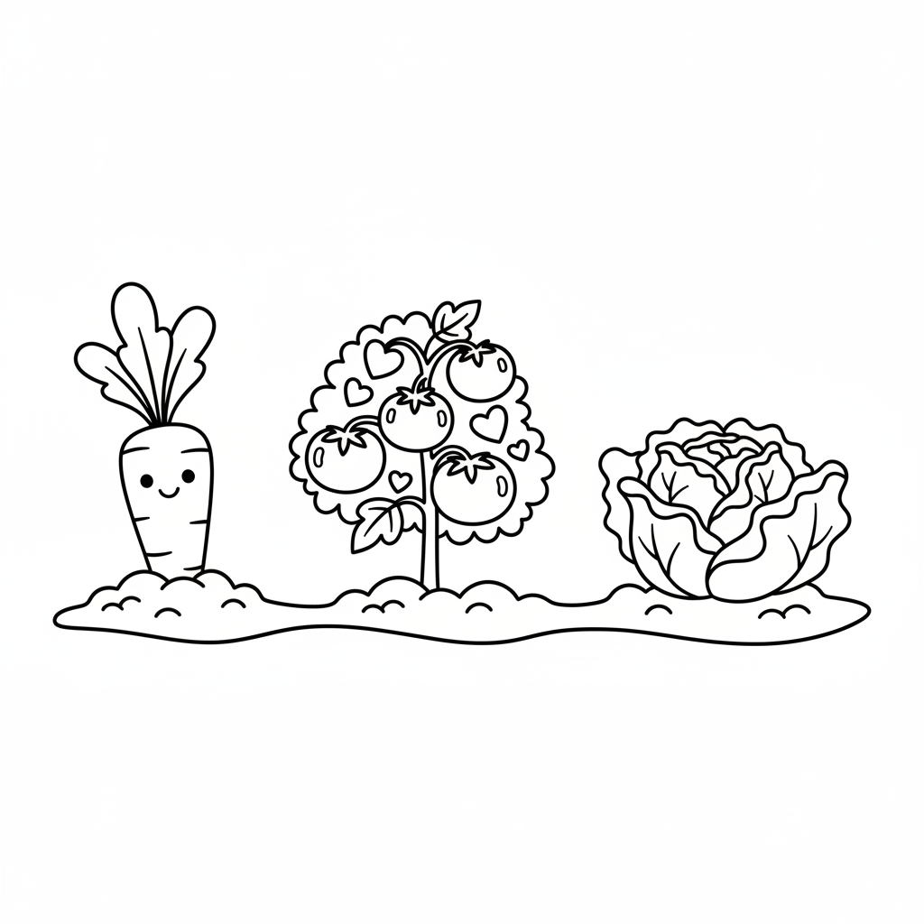 simple row of simple vegetables coloring page