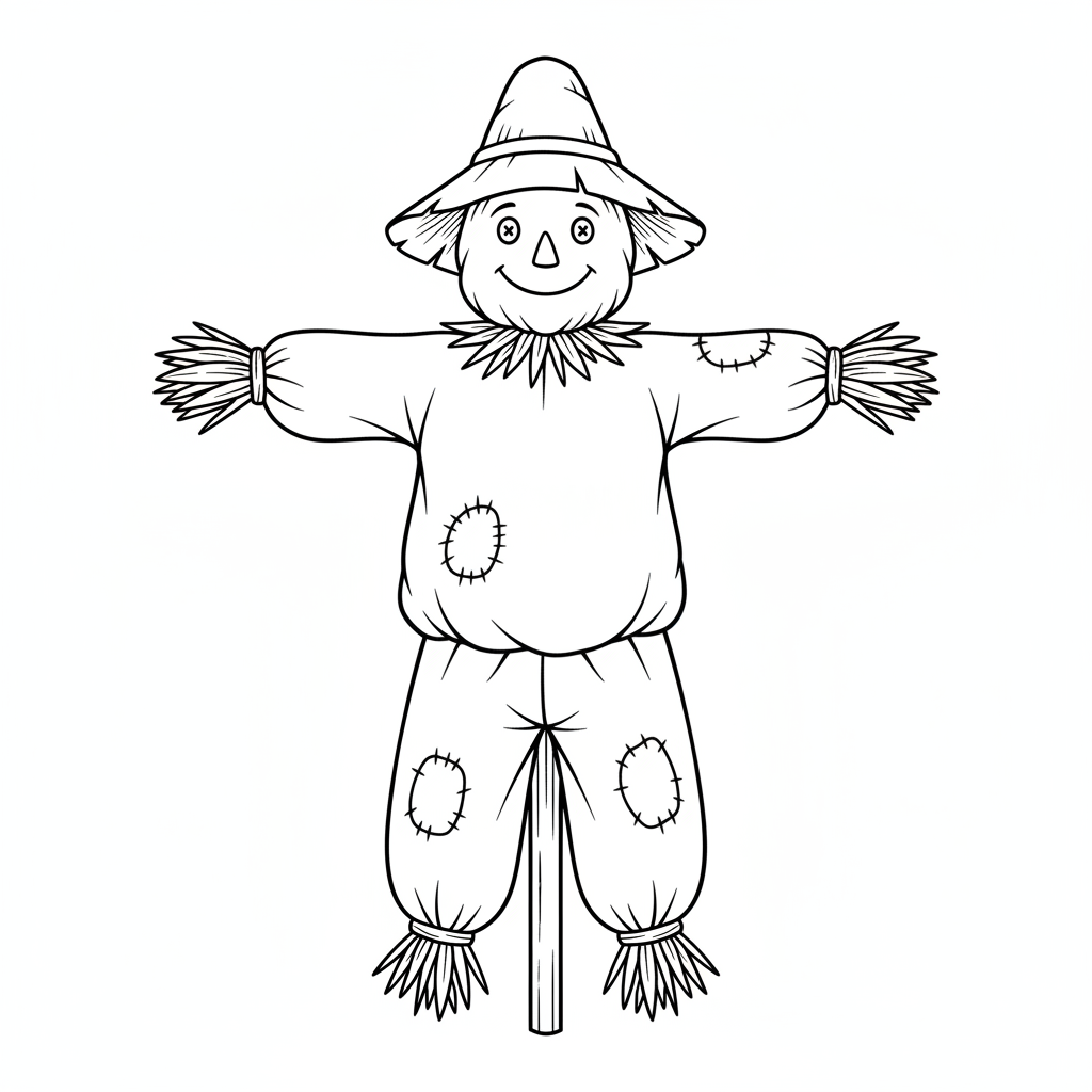 simple scarecrow standing upright it coloring page