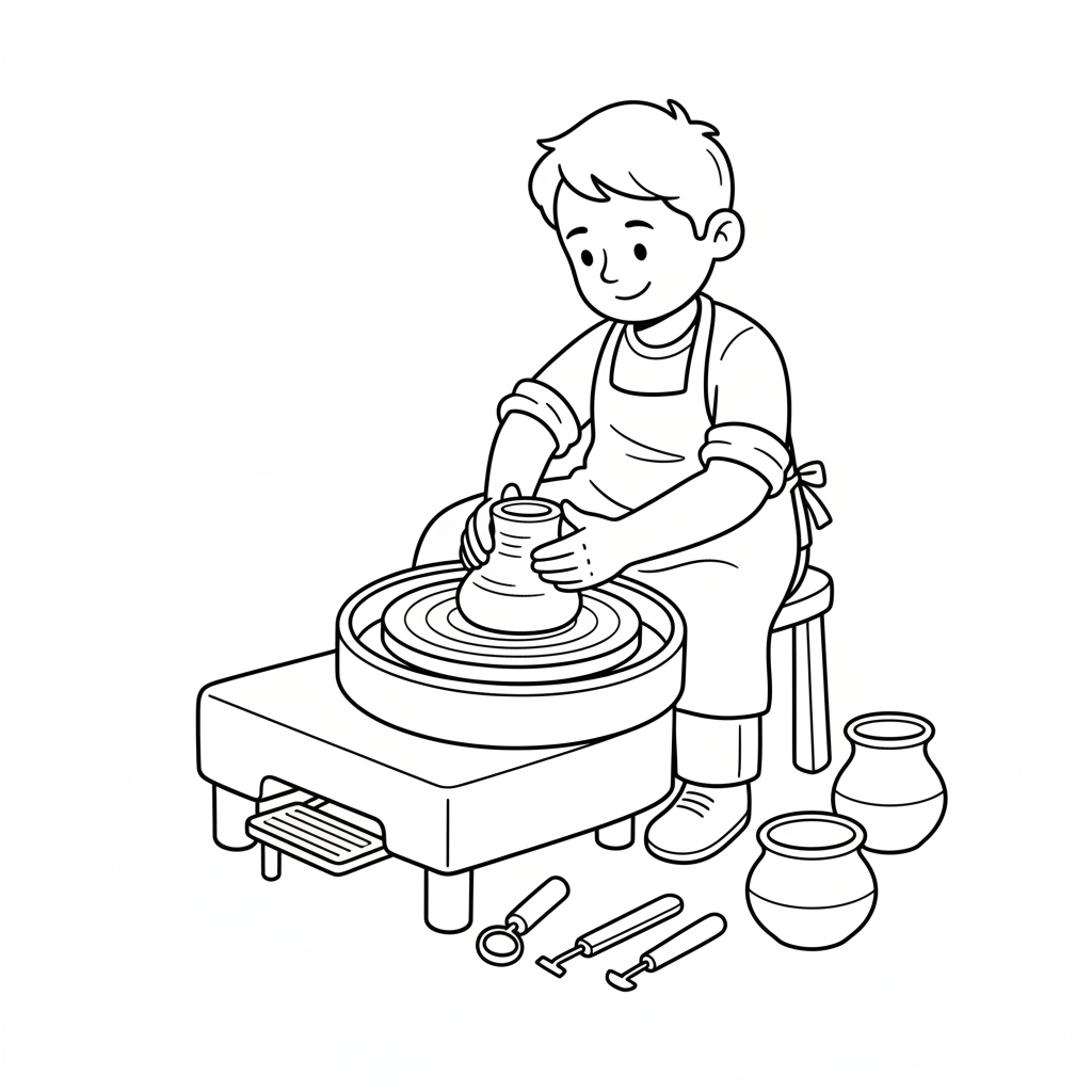 simple sculptor sits at potter coloring page