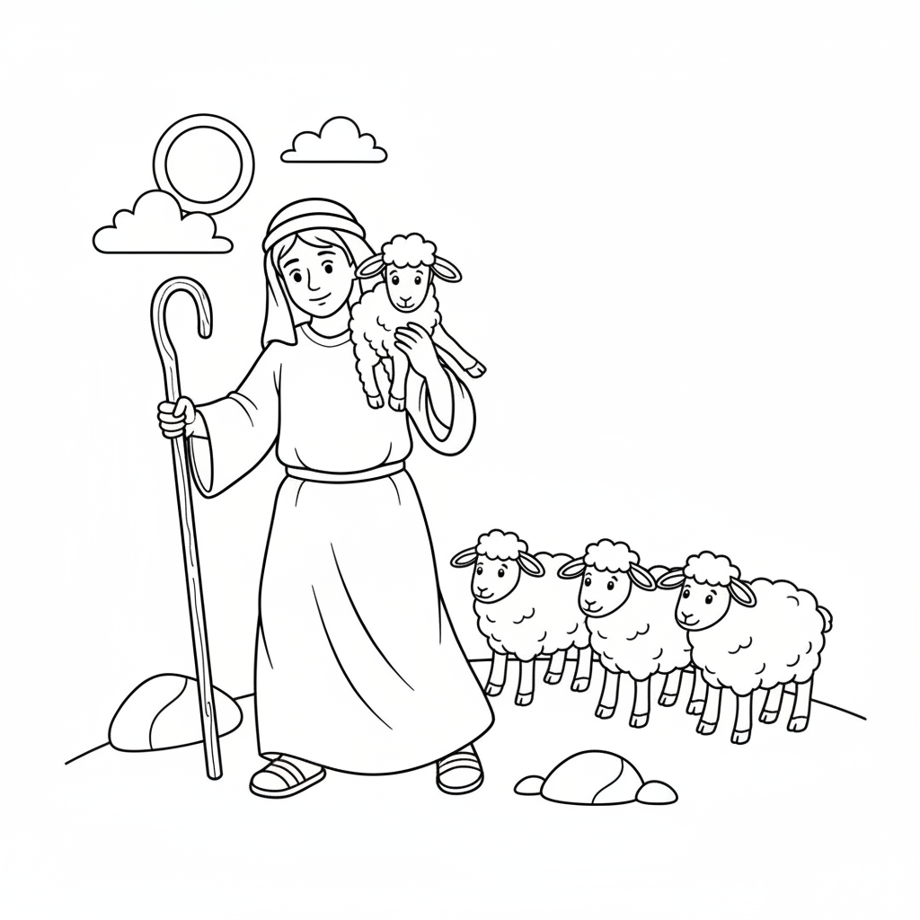 simple shepherd with simple staff coloring page