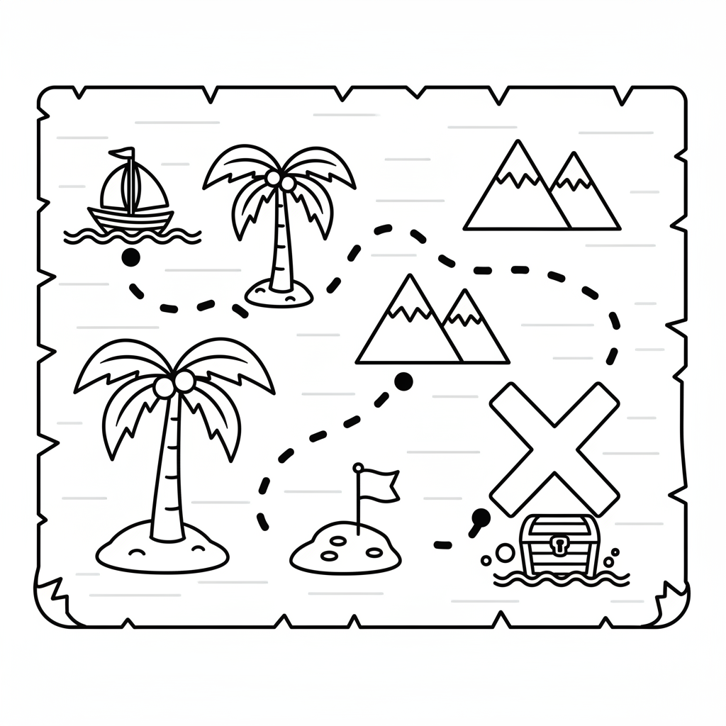 simple simple treasure map drawn coloring page