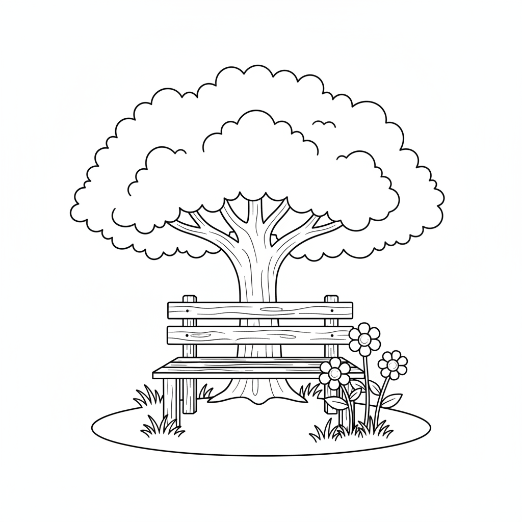 simple simple wooden garden bench coloring page