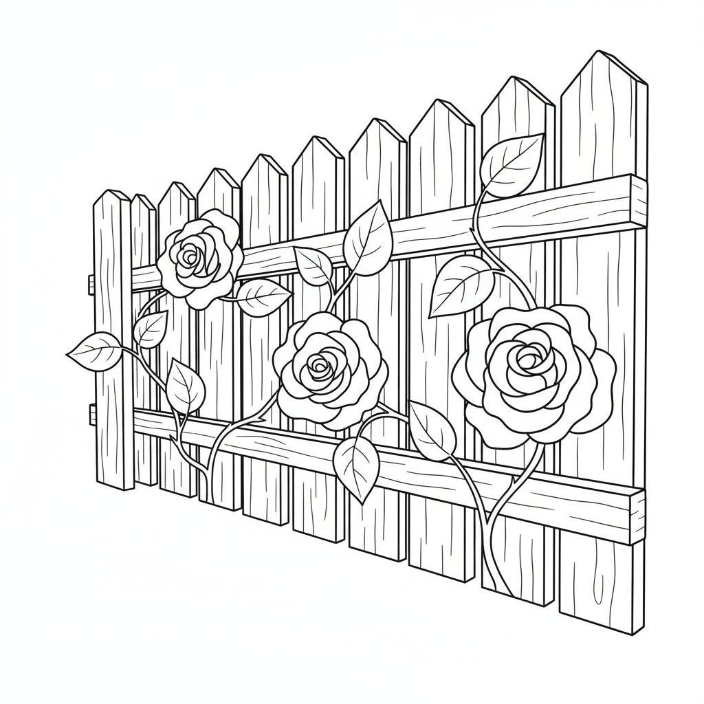 simple simple wooden garden fence coloring page