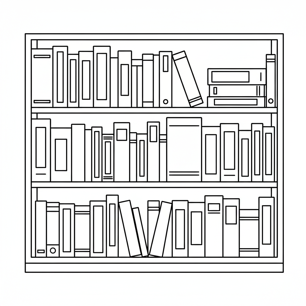 simple single bookshelf viewed from coloring page