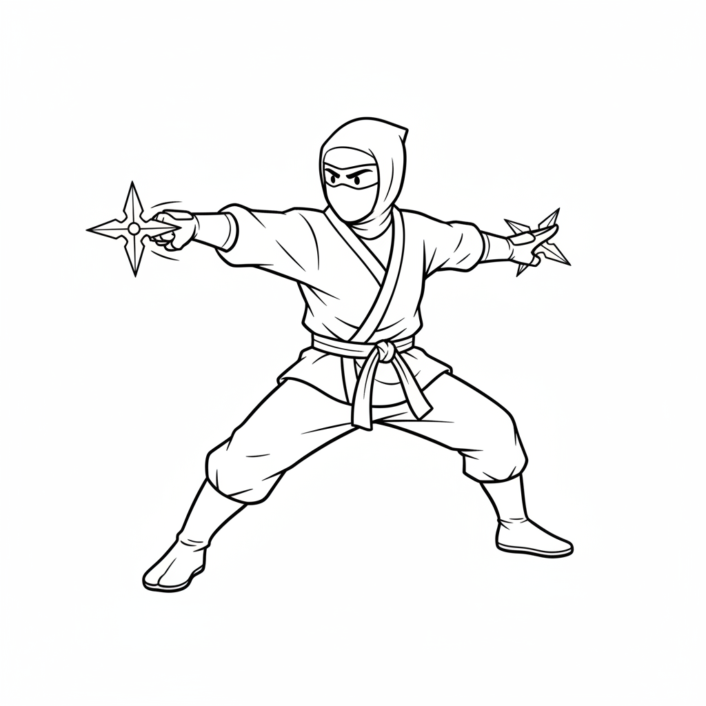 simple single ninja character is coloring page