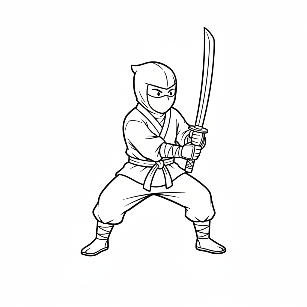 simple single ninja character stands coloring page