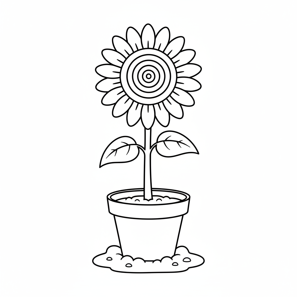 simple single tall sunflower growing coloring page