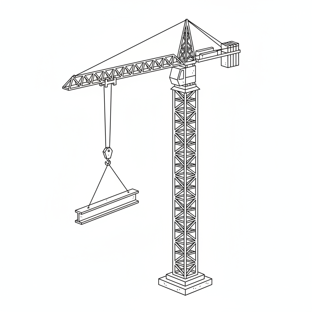 simple tower crane viewed from coloring page