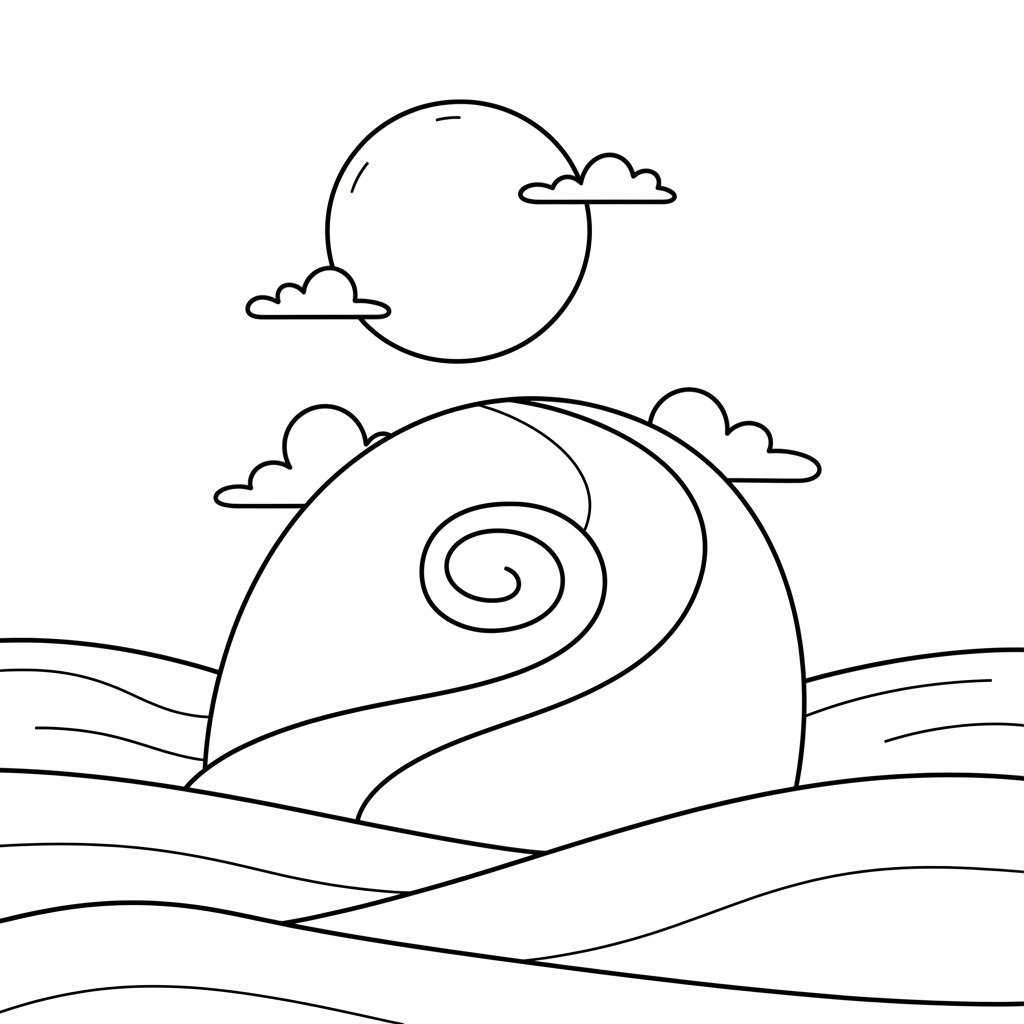 simple whimsical landscape coloring page for kids