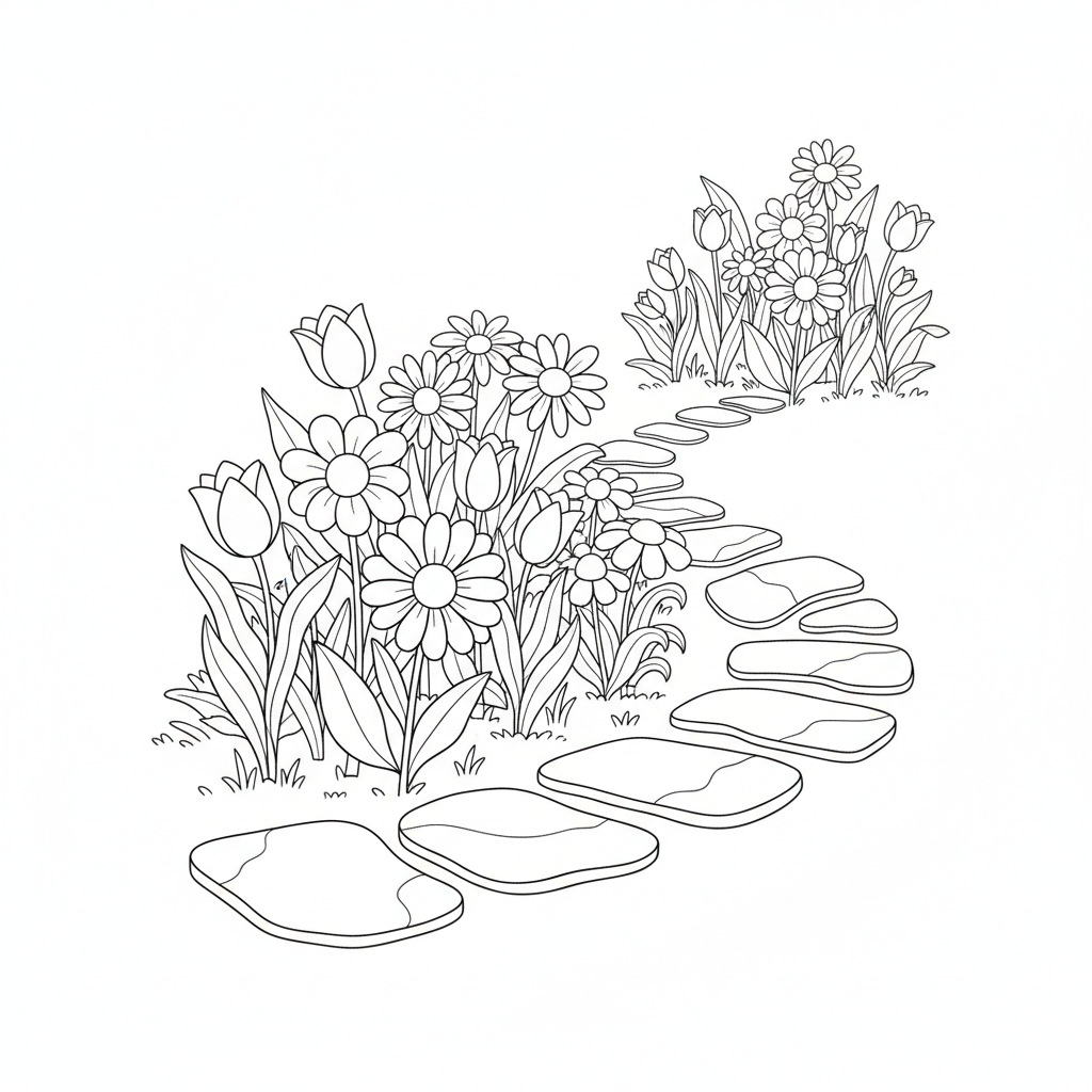 simple winding stone path made coloring page
