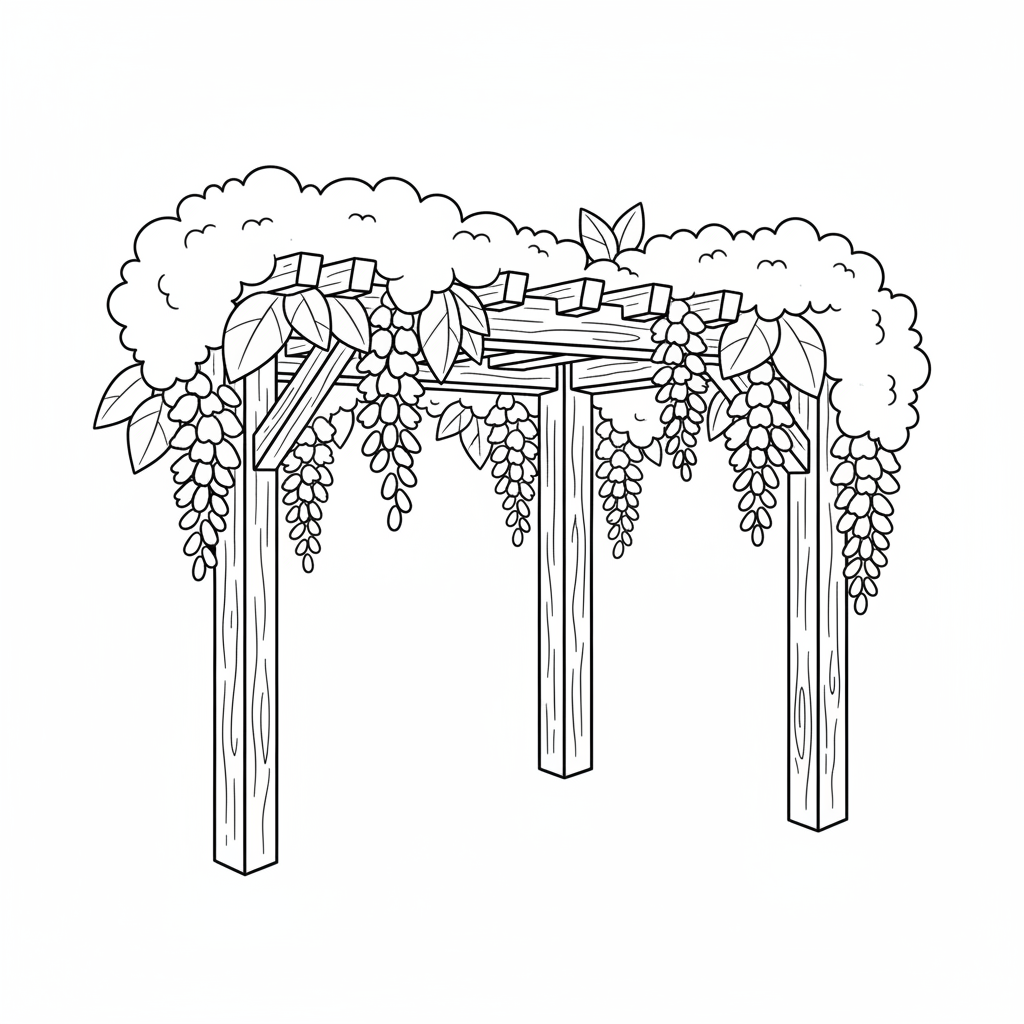 simple wooden garden arbor or coloring page