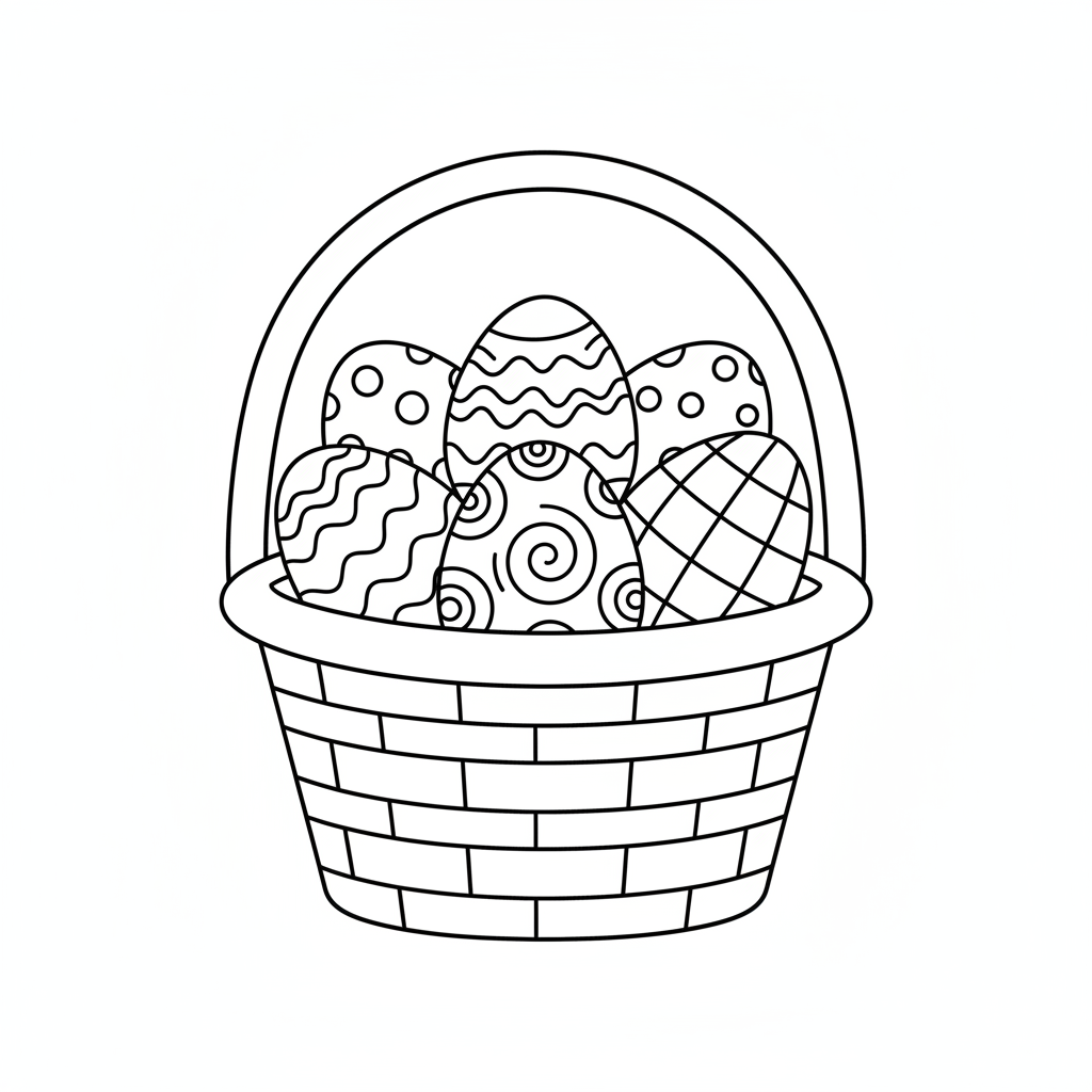 simple woven easter basket filled coloring page
