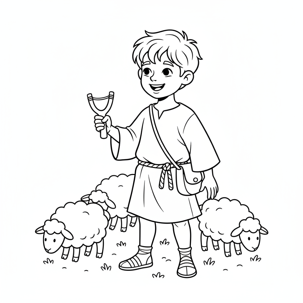 simple young boy with simple coloring page