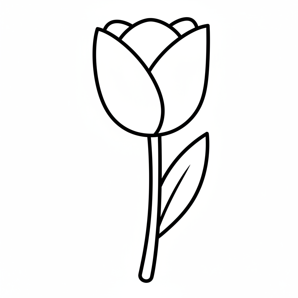 single beautiful tulip flower with coloring page