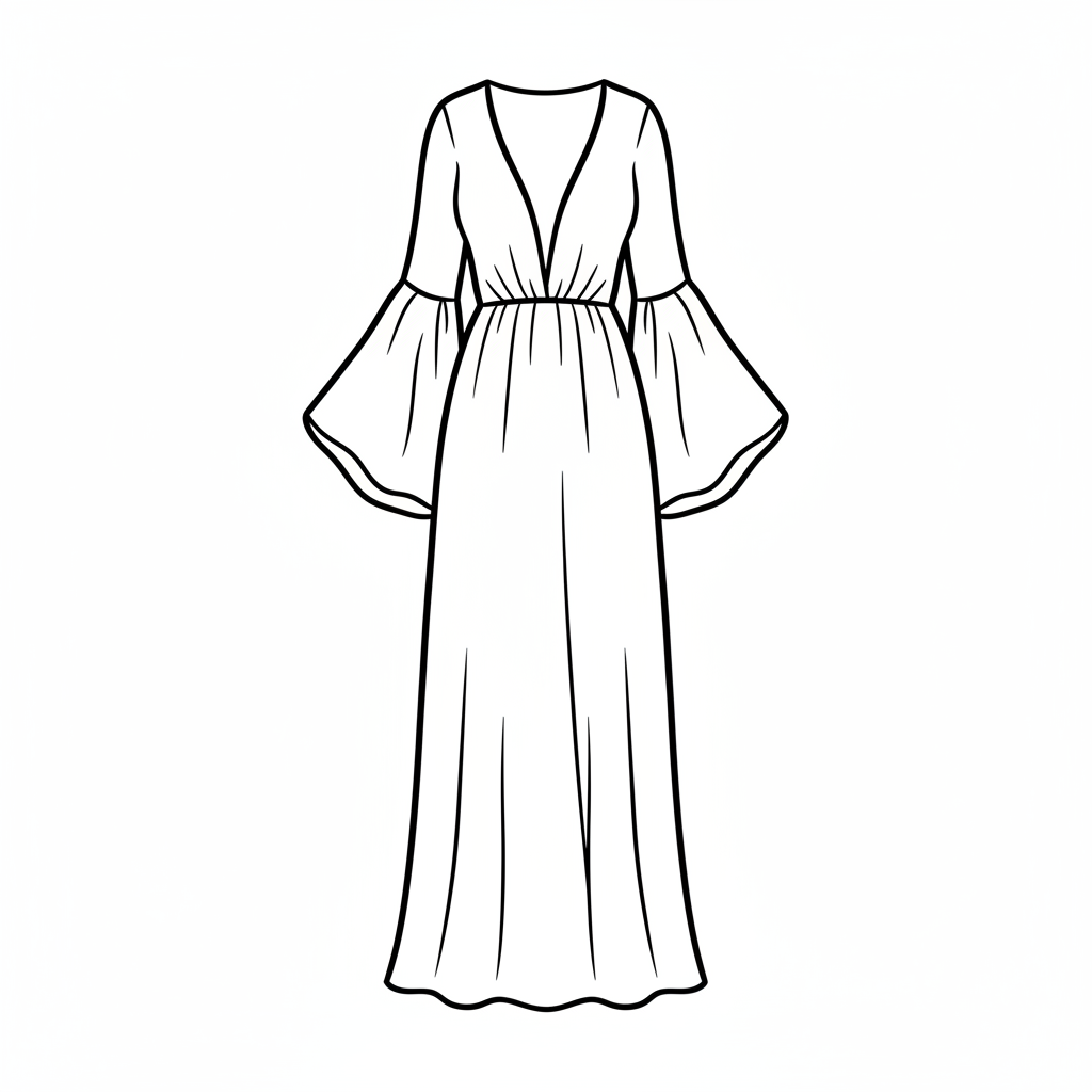 single bohemian wedding dress on coloring page