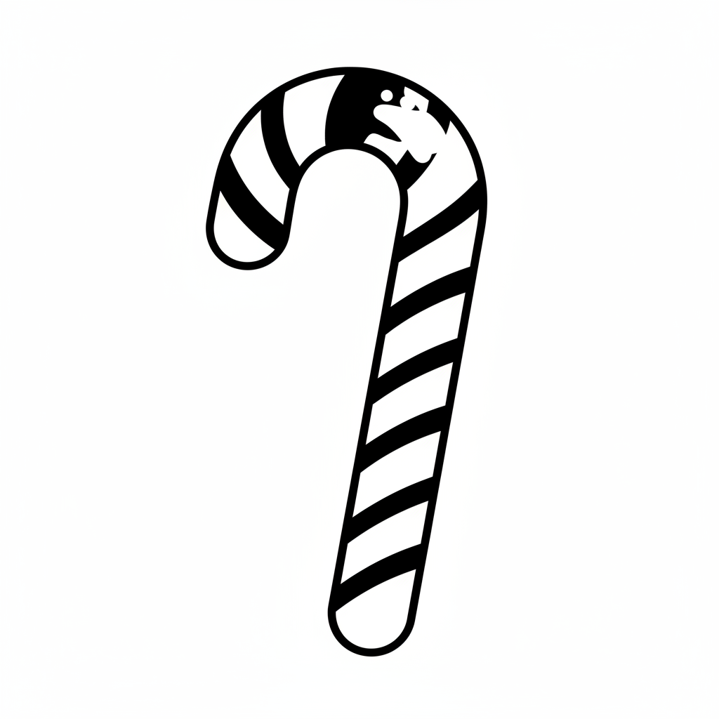single candy cane with curved coloring page