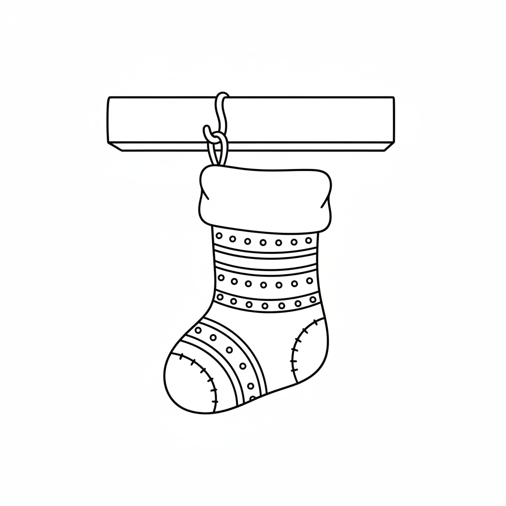 single christmas stocking hanging from coloring page