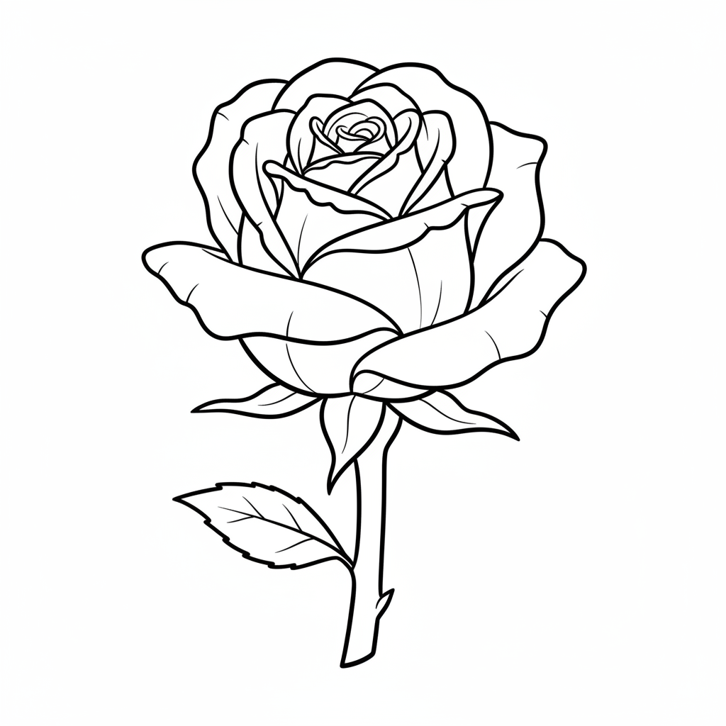 single closed rose bud on coloring page