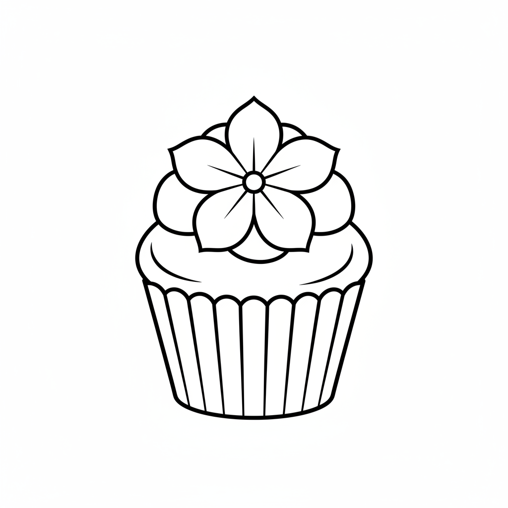 single cupcake with frosting piped coloring page