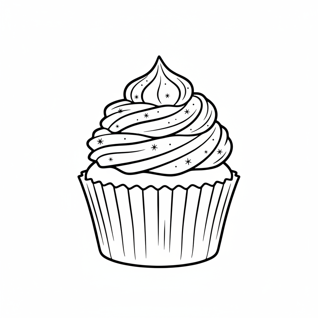 single cupcake with frosting piped coloring page