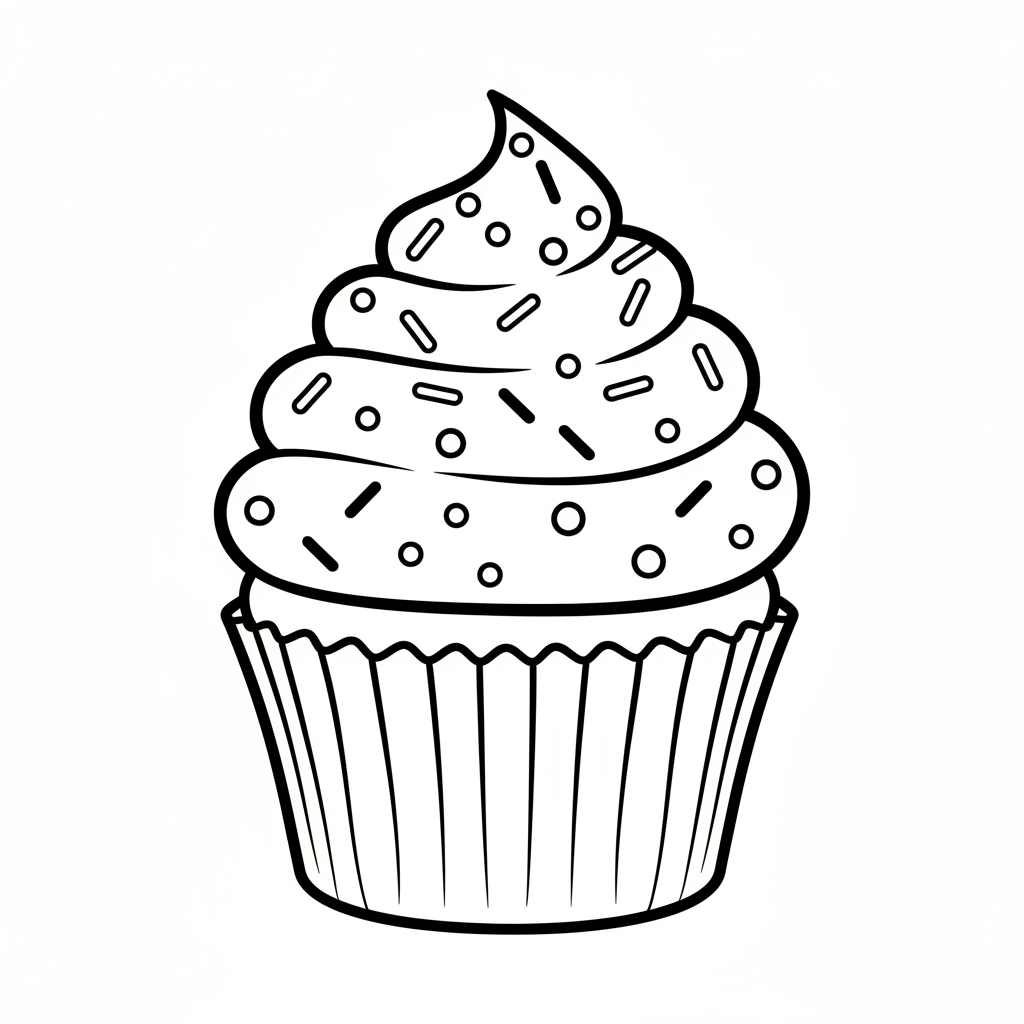 single cupcake with generous layer coloring page