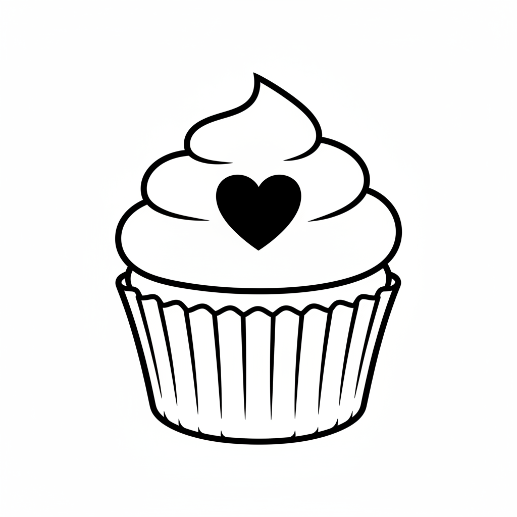 single cupcake with smooth frosting coloring page