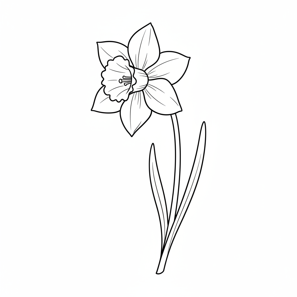 single daffodil flower viewed from coloring page