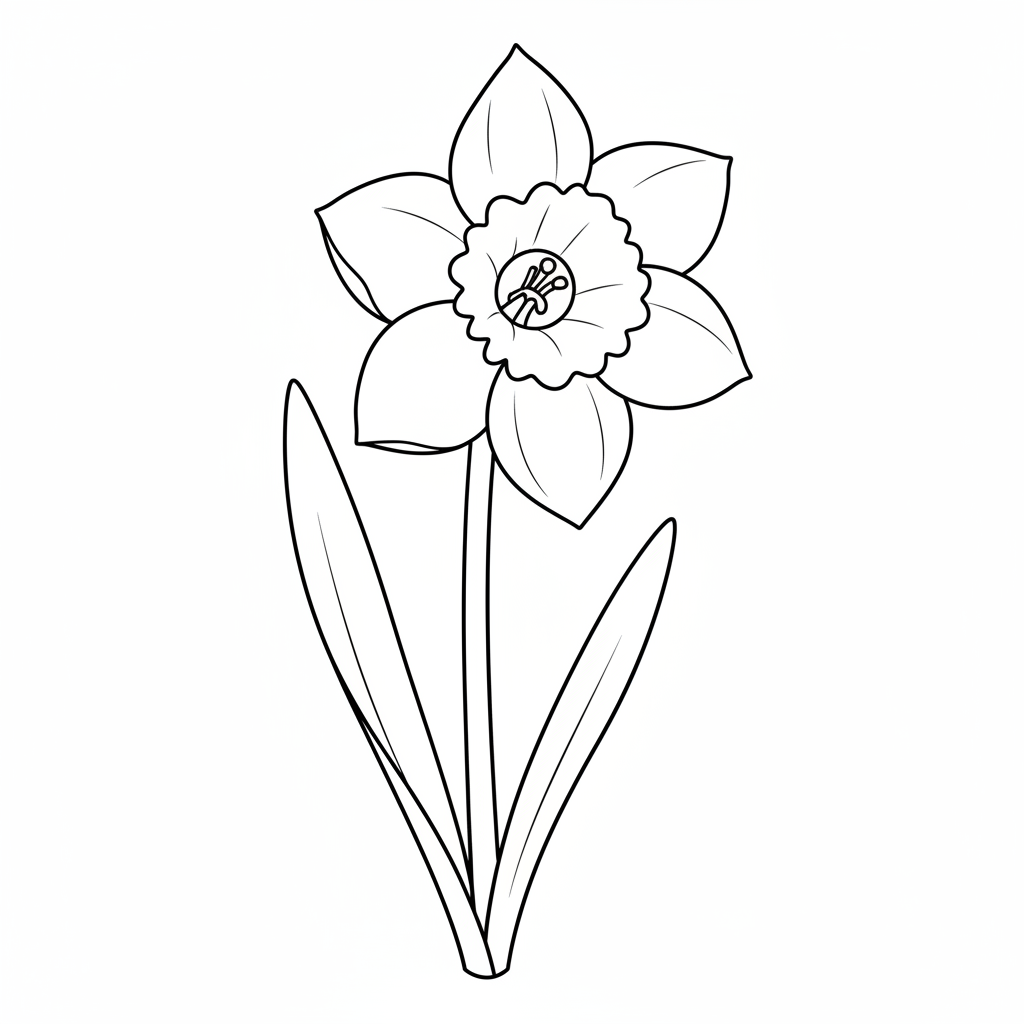 single daffodil flower viewed from coloring page