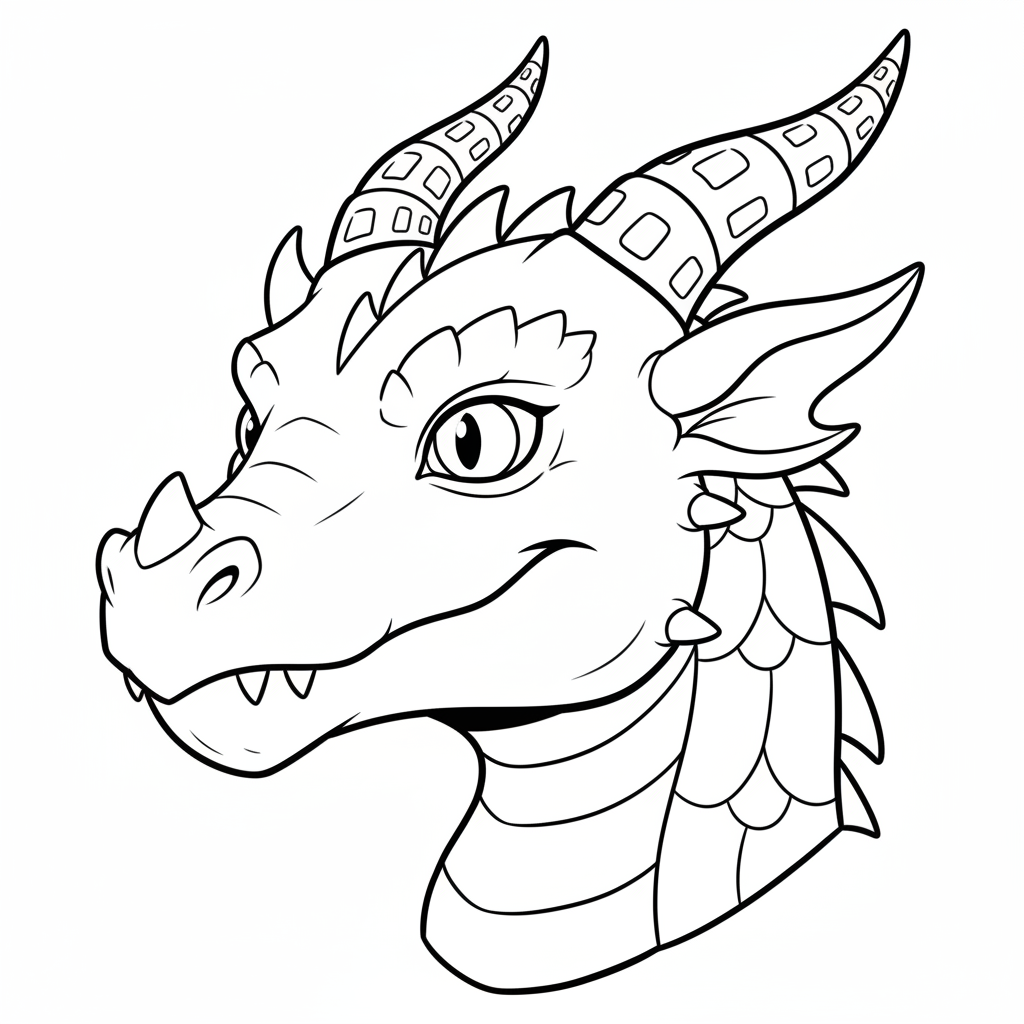 single dragon head in close coloring page