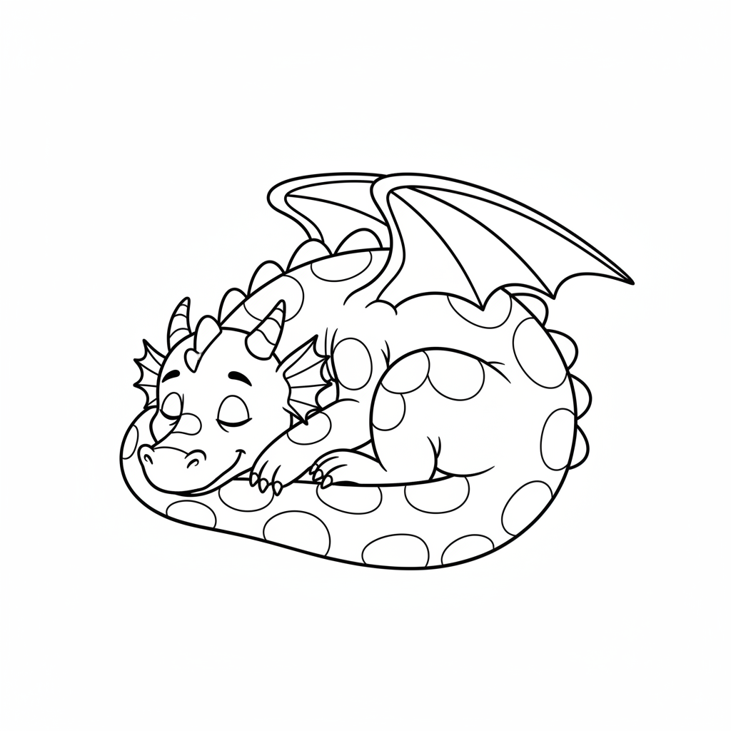 single dragon sleeping in curled coloring page