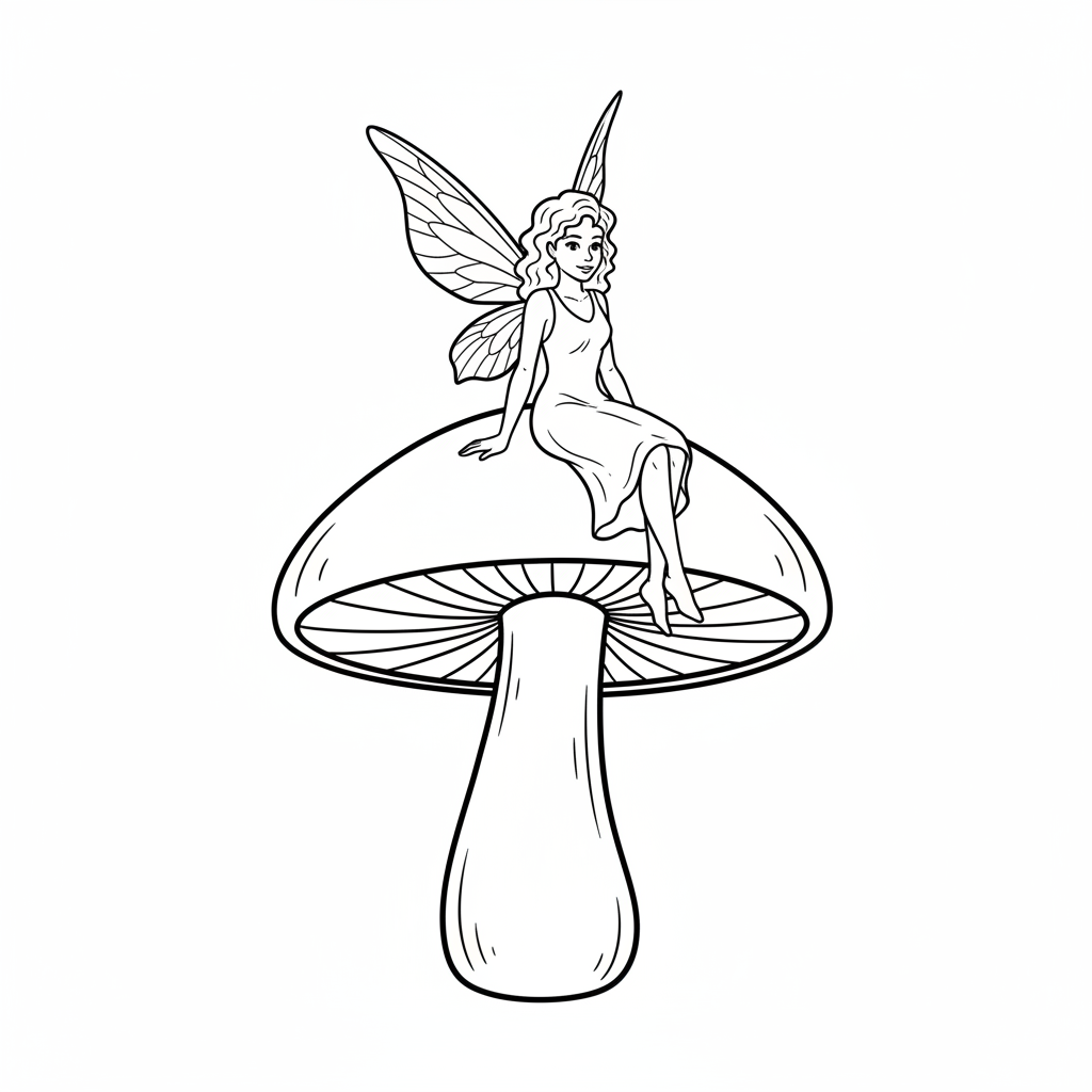 single fairy character sitting comfortably coloring page