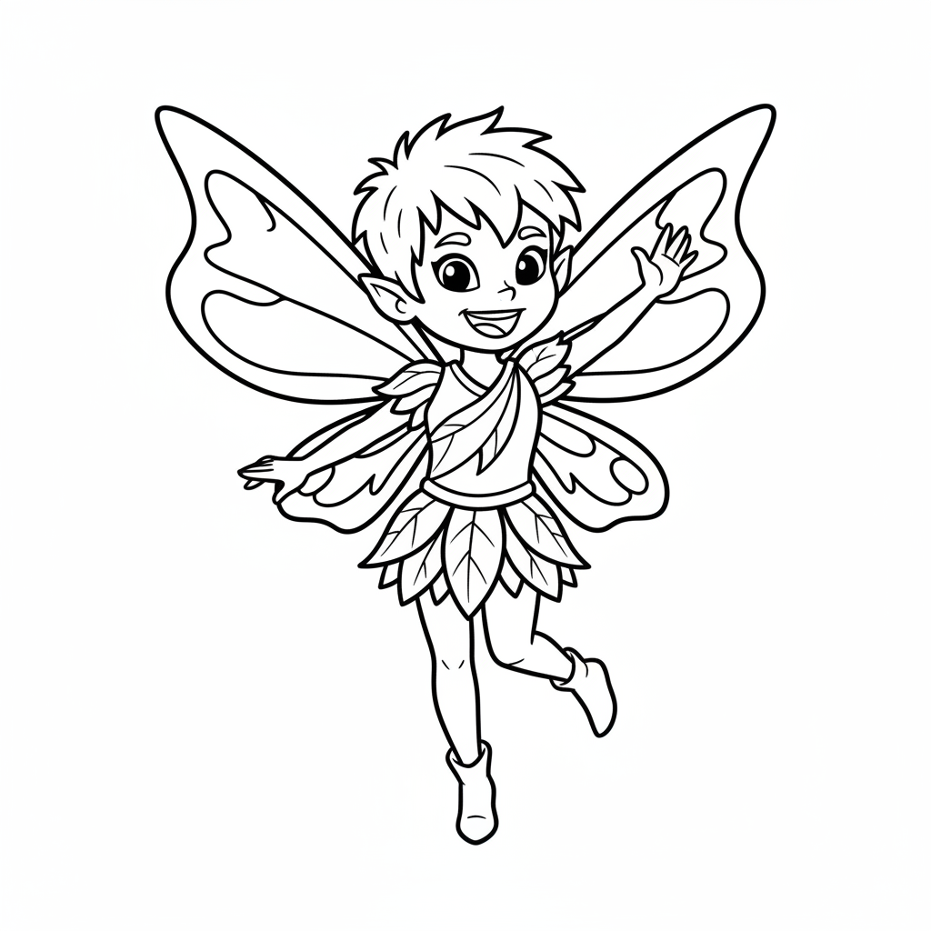 single fairy character with short coloring page
