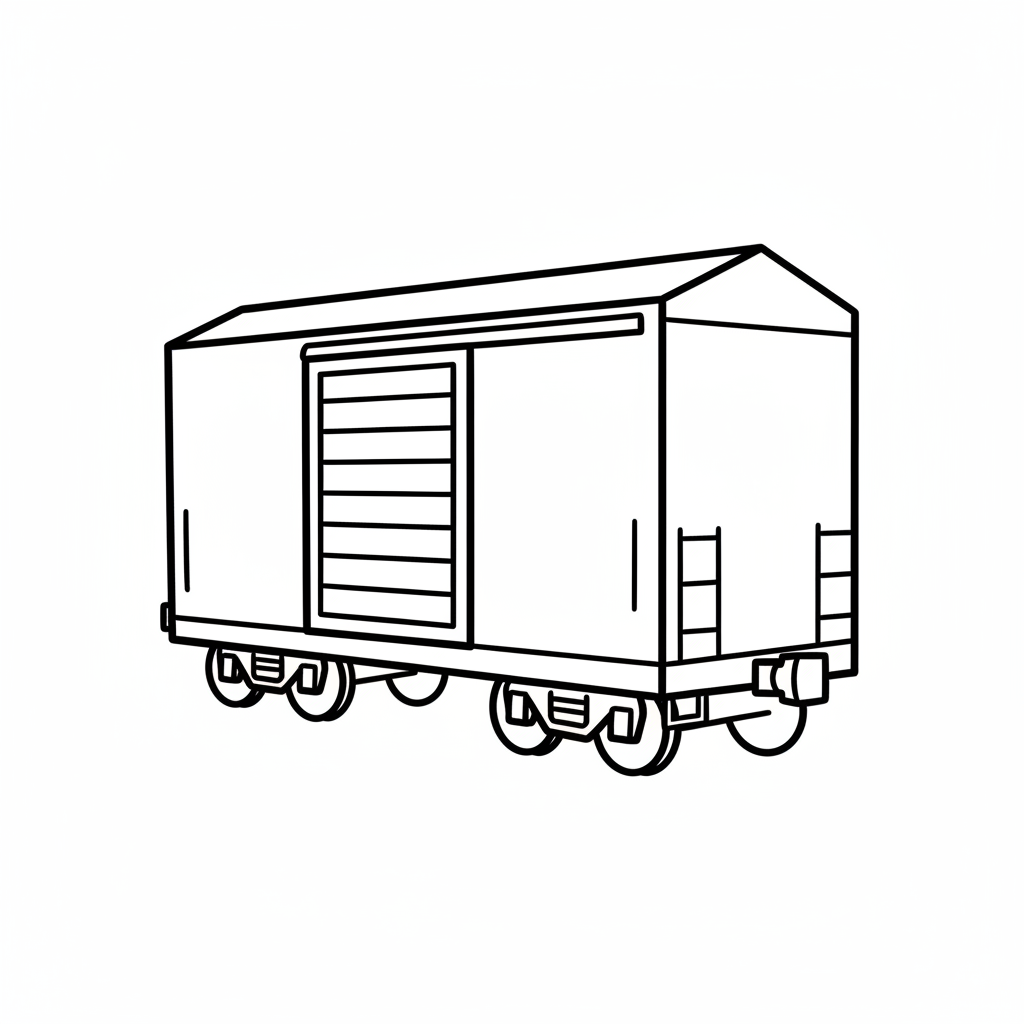 single freight train boxcar viewed coloring page