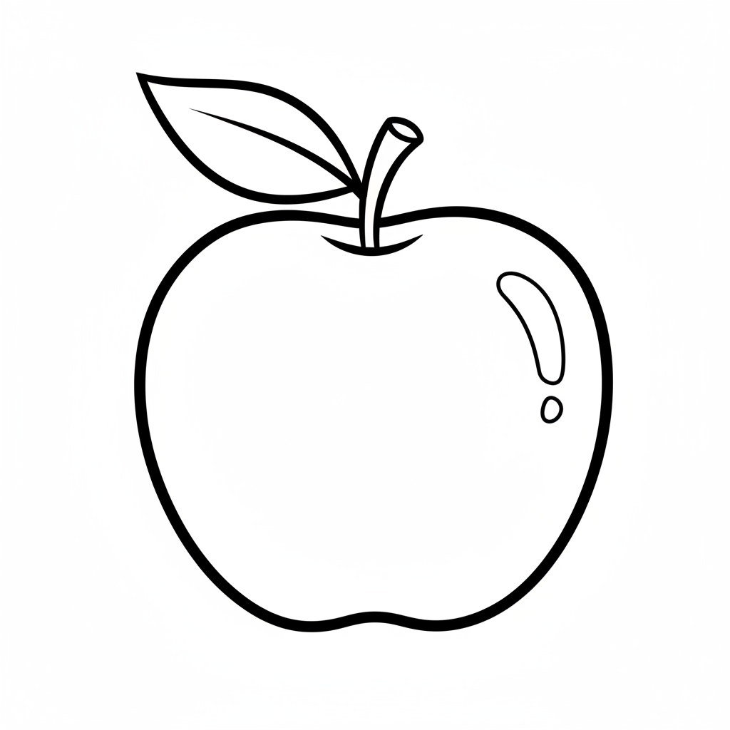 single large apple with simple coloring page