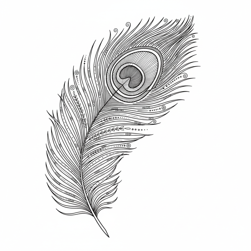 single large peacock feather displayed coloring page