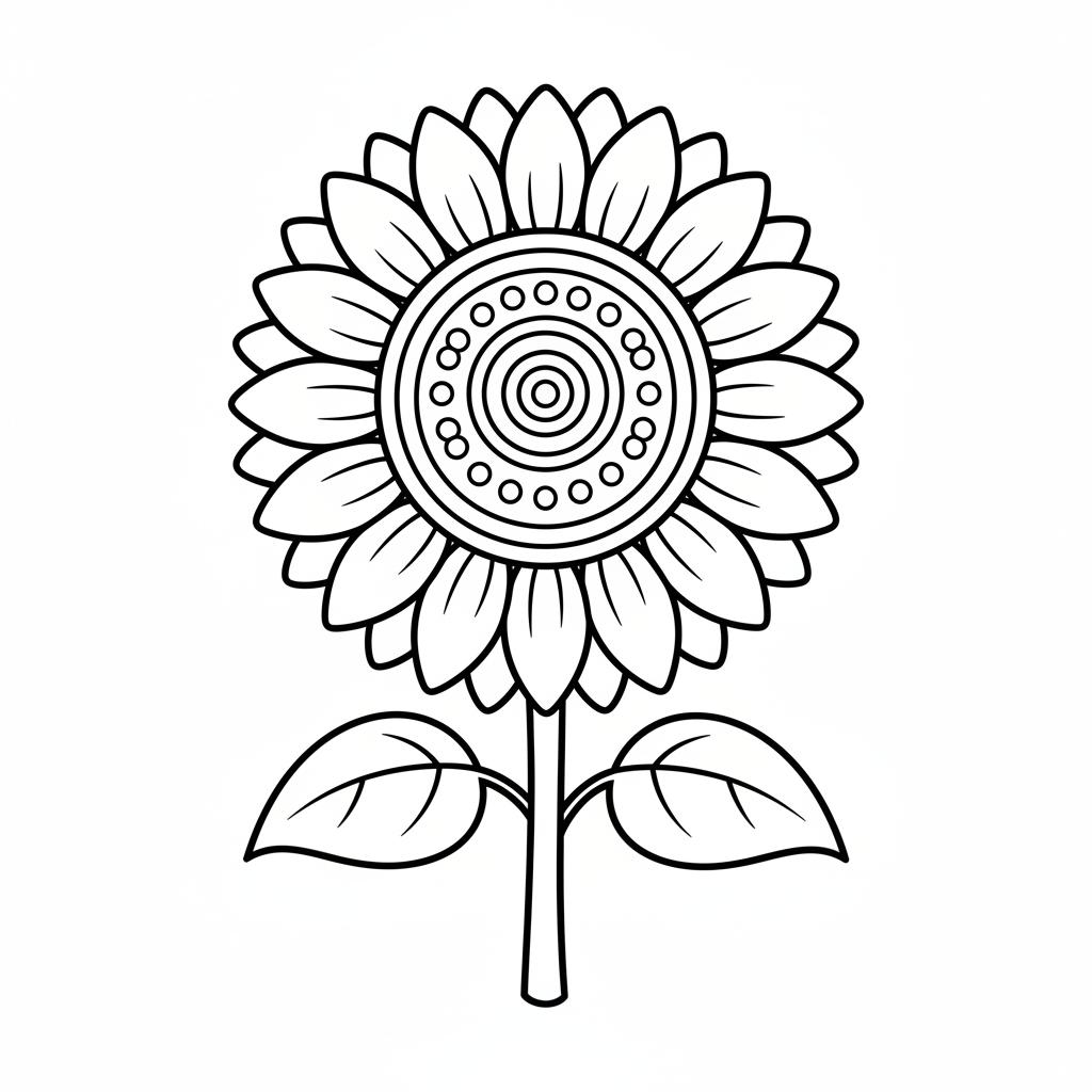 single large sunflower with simple coloring page